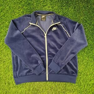 NIKE Velour Track Jacket Womens Large 23x22 Baggy Blue